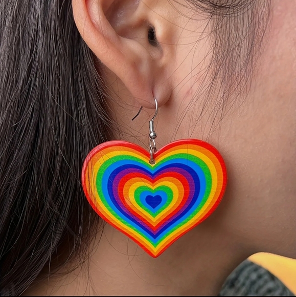 Double Sided Pierced Rainbow Heart Earrings - Picture 4 of 7